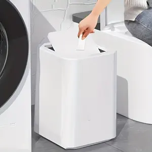 Single elegant white trash can with lid - made of modern, sturdy plastic, ideal for bathrooms, kitchens, living rooms, offices - no electricity required, bathroom trash can