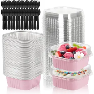 35 Pack 5 OZ Square Mini Baking Pans with , 3.5x3.5 Inch Mini Cake Tins,  Foil Baking Cups Disposable Cake Containers for Party, Wedding, Birthdays,