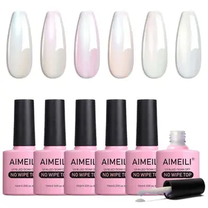 Gel Polish Glitter Top Coat 6 Color, Hema Free, Cruelty Free, Vegan, 2 In 1 High Glossy Shiny Pearl No Wipe Top Gel for Nail Art