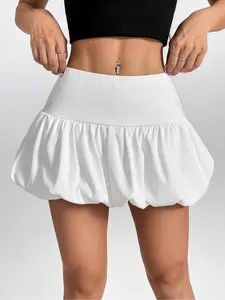 Women's Solid Bubble Hem Skirt, Casual Fashion Short Skirt for Daily Wear, Ladies Bottoms for Summer