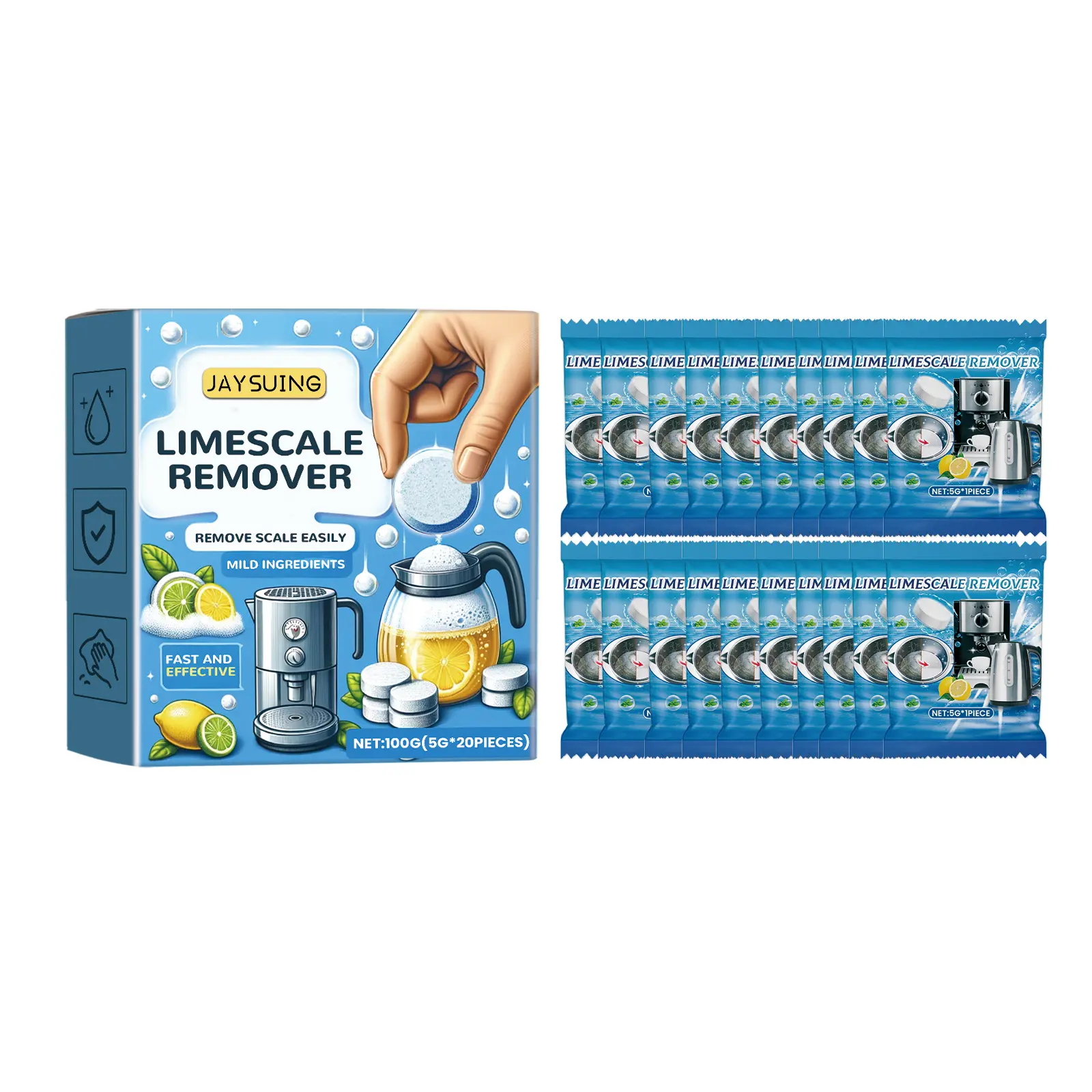 Jaysuing Multi-Purpose Scale Removal Effervescent Tablet Scale Cleaning Effervescent Tablet Electric Kettle Scale Cleaning Tablet