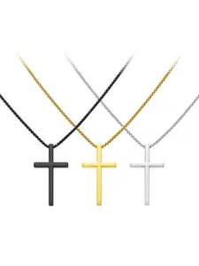 Cross Necklace for Men,Silver Black Gold Stainless Steel Plain prayer Cross Pendant Necklace for Men Box Chain hip hop jewelry Minimalist Necklaces