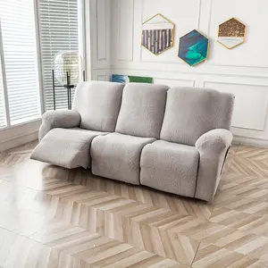 3-Seat Waterproof Recliner Cover, Leaf Pattern Jacquard Fabric Non-Slip Removable & Machine Washable Elastic Sofa Slipcover