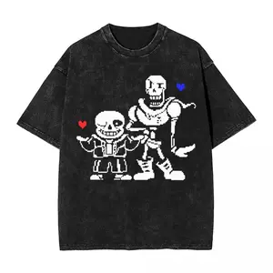 valentine shirts Undertale Sans Skeletons Bones T Shirt Manga 2Graphic Harajuku Washed Cotton T-Shirt Men Women Plus Size Streetwear Best Selling