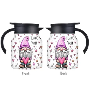 1pc/34oz/1000ml/Insulated Flask,Double Walled Insulated Coffee Pot,Stainless Steel Tea Kettle With Handle And Lid,Valentine's Day,Gnome with Heart Design,Perfect For Holiday Celebrations,Anniversary Gift Surprise,Valentine's Day Gifts