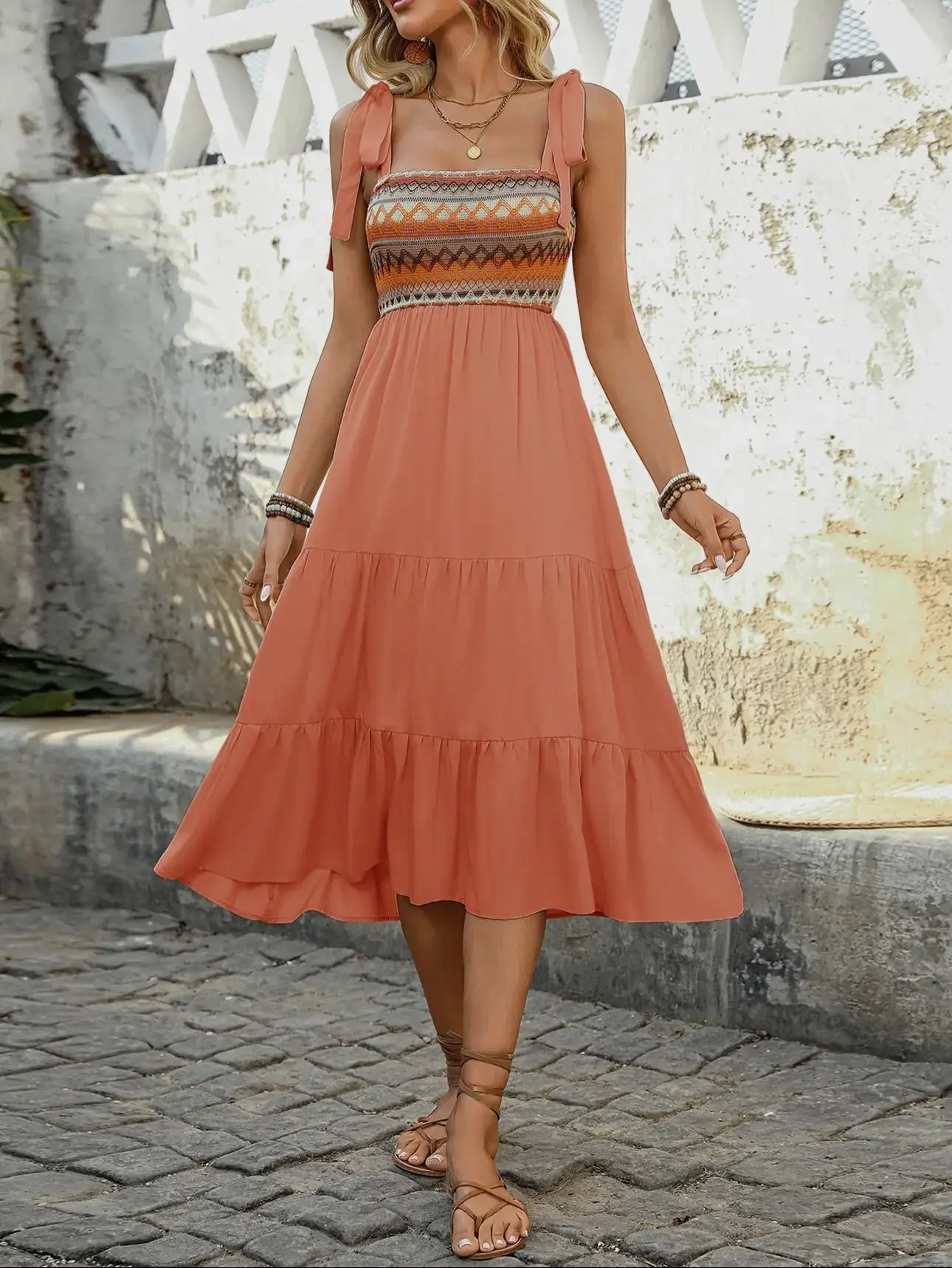 Coral Aztec Dress