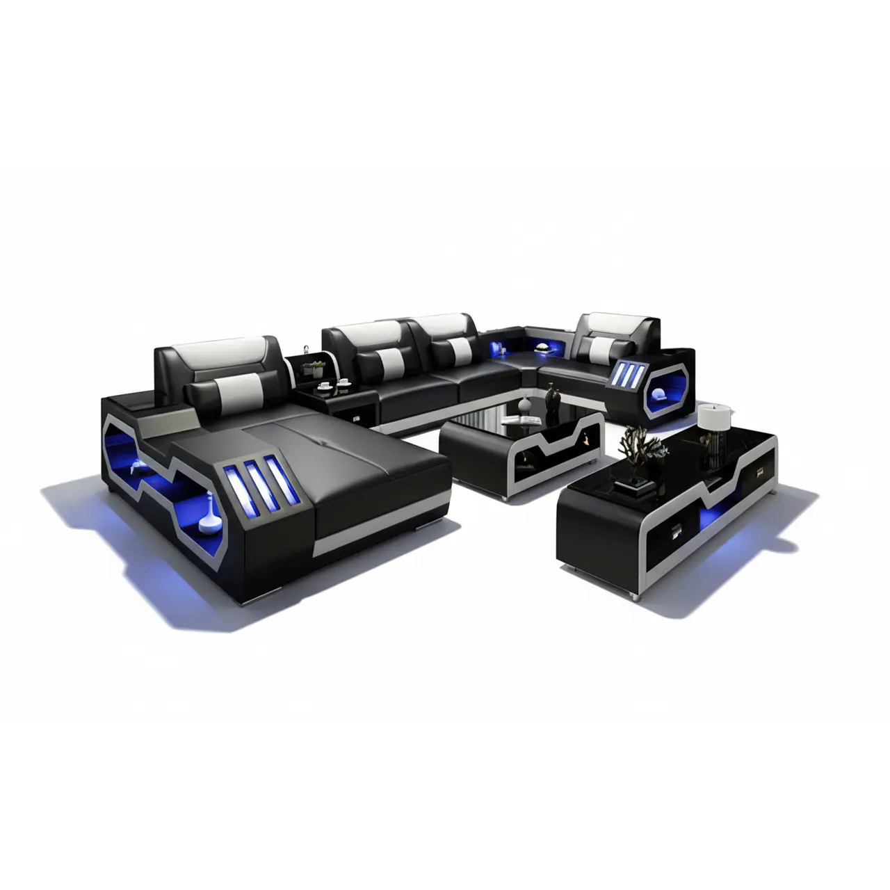 Artia Modern Leather Sectional with Console