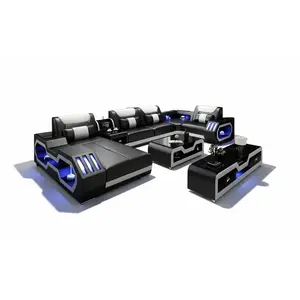 Artia Modern Leather Sectional with Console