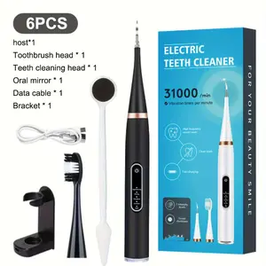 6PCS Electric Teeth Cleaner & Plaque Remover Kit – Sonic Dental Calculus Remover with Toothbrush Heads, Oral Mirror & USB Charging | Tartar Stain Cleaner for Home Oral Care