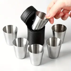 6-piece outdoor practical travel stainless steel cup mini set - including 5 cups + 1 storage bag, suitable for use at Christmas and Halloween parties, portable drink cups, party decorations, party supplies