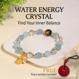 Water energy bracelet, Five Elements crystal healing for physical health, mental stability, wealth, career, self-confidence, positive energy, feng shui, improved fortune; Chinese energy jewelry; unisex gift