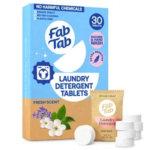 FABTAB Plastic-Free Laundry Detergent Tablets - Laundry Tablets - Organic Cleaning Products - Plant-Based - No Harsh Chemicals - 30 tablets Household Washer