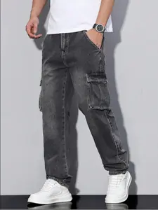 Men's Loose-Fit Work Essential Jeans, Multi-Pocket Utility Pants, Durable Non-Stretch Denim, Street Fashion Casual Wear, All-Season Style, Classic Streetwear
