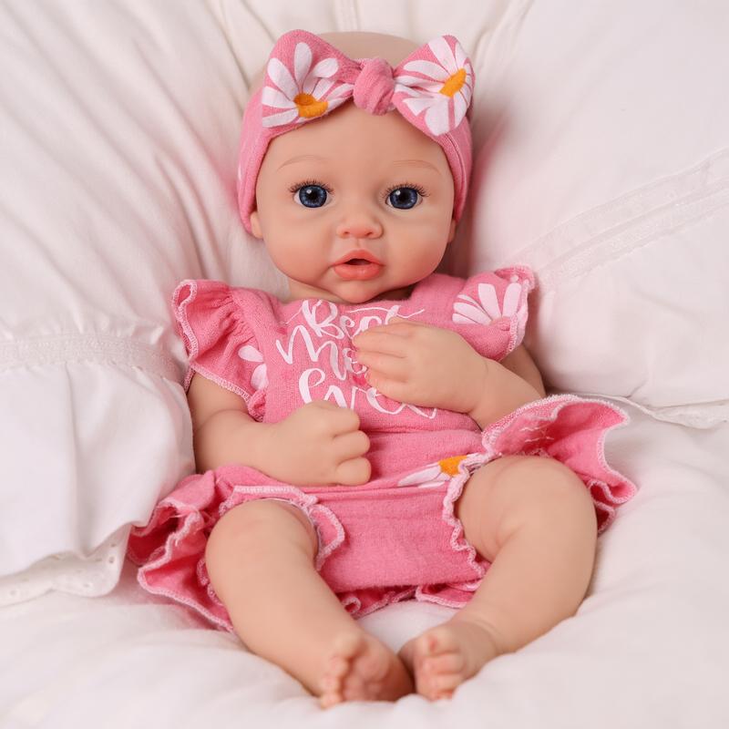 BABESIDE Lifelike Realistic Silicone skin tone Baby Doll Girl 12/16 Inch Reborn Doll with Painted Hair Perfect Companion for Children Parents & Collectors