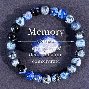 Adjustable Blue Natural Stone Elastic Cord Bracelet - Stylish Luxury Stretchable Beaded Jewelry for Men & Women, Handmade Elegant Lightweight Design with Crystal Beads, Boho Chic Gift Idea