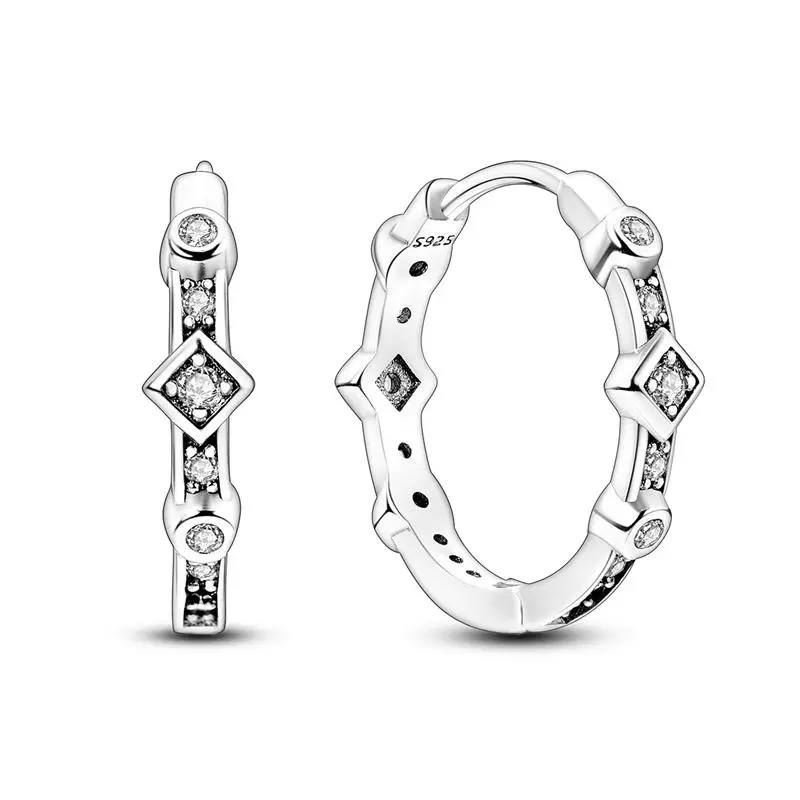 MULA Geometric Hoop Earrings for Women | 925 Silver-Plated Round & Diamond-Shape CZ | Hypoallergenic & Nickel-Free | Elegant Party Wedding Jewelry Gift