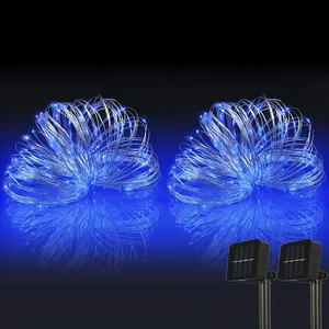 Solar String Lights, 2PACK 33ft 100 LED Blue Copper Wire Lights,  Fairy Decoration Starry String Lights - 8 Modes, Indoor/Outdoor for Gardens, Patios, Homes, Parties(Blue,2PCS)