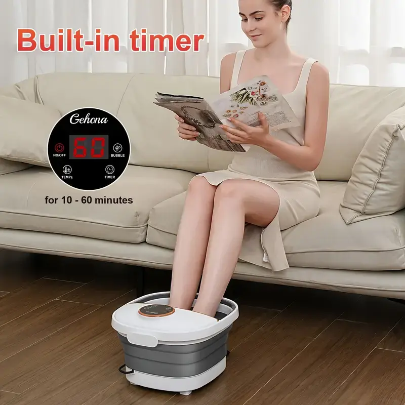 Foldable Portable Pedicure Foot Spa Bath Massager With Heat, Bubbles, Foot Spa Tub For Feet, Foot Soaker With Mini Acupressure Massage Points Temperature Control Home Goods Basin Container