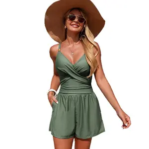 Sexy two-piece swimsuit high waist bikini short puls size girls lift buttock swimsuit women's one-piece flat-angle conservative anti-light swimsuit plus pocket swimsuit Europe and America