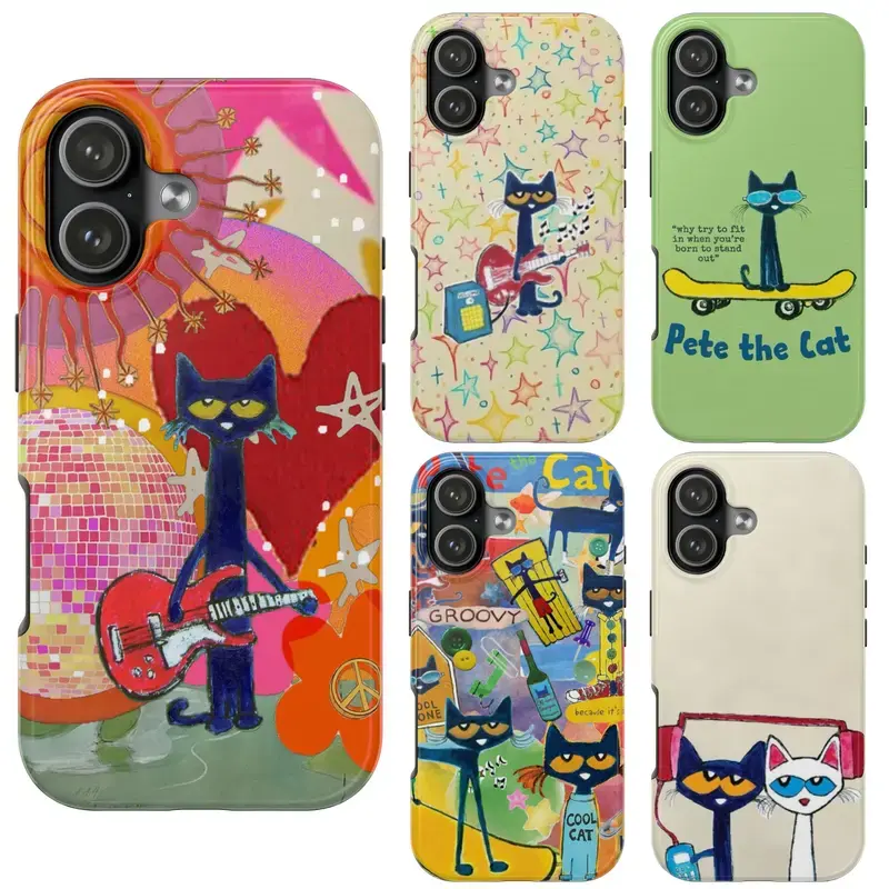 Groovy Colorful Pete the Cat Animal Cellphone Case Collection, Protective Shockproof Handheld Device Accessories, Compatible with iPhone 11-17 Max Pro