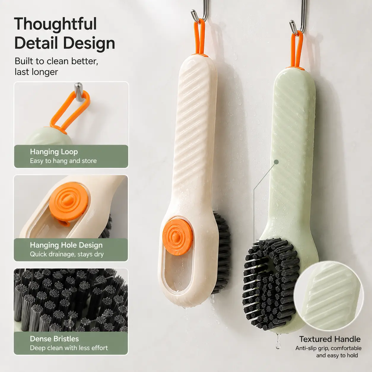 1 Count, Soap Dispensing Cleaning Brush, Soft Yet Firm Dense Bristles Scrubber for Shoes Clothes Sink Tile Grout and Household Item Scrubbing