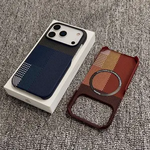 Kevlar Texture Magnetic Plaid Pattern Slim Half-Wrapped Protective Case for iPhone 17 Pro Max 16 15 Series