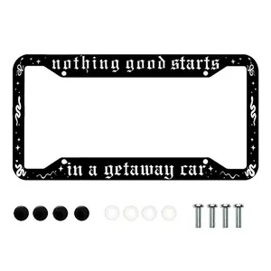 2PCS Nothing Good Starts in A Getaway Car Plate Frame with Screws for Standard Us Canada License Plate Holder,Stainless Steel Car Accessories 12x6 Inch
