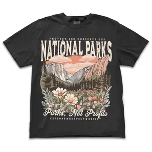National Parks Graphic T-Shirt Unisex Vintage Nature Lover Shirt Parks Tee Protect Our Parks Granola Girl Top Oversized Black Cotton Shirt Wildlife Apparel Mountain Wildflower Clothing Outdoor Hiking Gift Explore Respect Tee summerwins