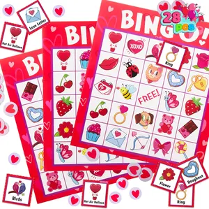 28 Players Valentine's Day Bingo Set, Game Cards for Kids School Classroom Party Supplies, Family Activity