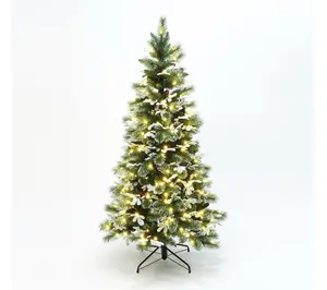 LuxenHome 6Ft Pre-Lit Snow-Flocked Green Artificial Xmas Tree