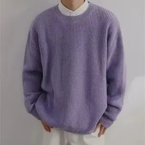 Dark Icon Plain Pullover Purple Sweater Men Autumn Solid Color Casual Mens Sweaters Black