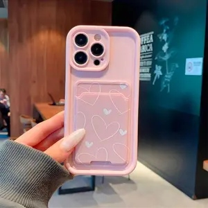 Heart Pattern Sticky Card Holder Phone Case, Simple Card Slot Cover, Fits iPhone 16 15 14 13 12 11 Pro Max XR 17 Air Series Accessories