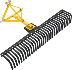 YITAMOTOR 5 FT Landscape Rock Rake for Category 1, 3 Point Attach Rake with 360 Degree Rotation Tow-Behind Garden Tool for Compact Tractors Yellow Portable
