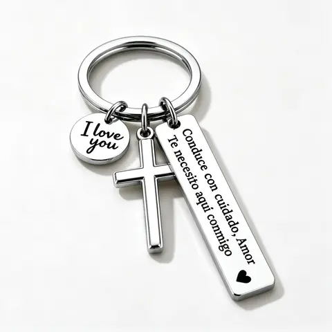 HOLDNEAR Amor Drive Safe Keychain, Spanish “Maneja con Cuidado, Te Quiero” Engraved Stainless Steel Llavero, Romantic Driving Safety Reminder Gift for Boyfriend, Husband, Christmas Gifts for Him, Father's Day