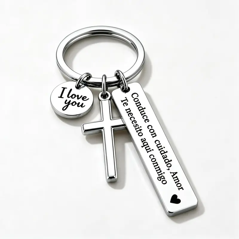 HOLDNEAR Amor Drive Safe Keychain, Spanish “Maneja con Cuidado, Te Quiero” Engraved Stainless Steel Llavero, Romantic Driving Safety Reminder Gift for Boyfriend, Husband, Christmas Gifts for Him, Father's Day