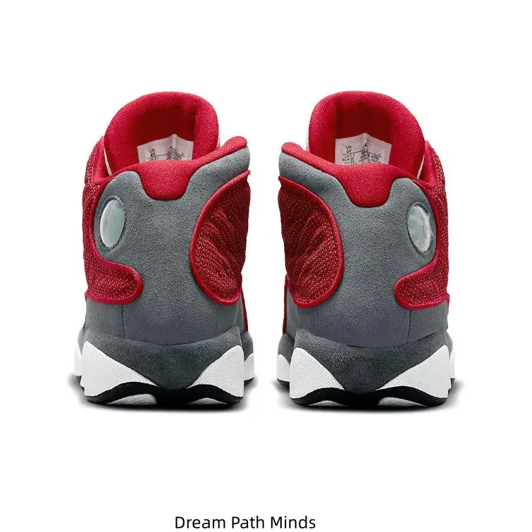 Brand New with Box | Grey, White & Red High-Top Basketball Shoes, Red Reflective Mesh + White Leather + Grey Suede, Men & Women Cushioned Performance Court Sneakers with Classic Heel Cat-Eye Design