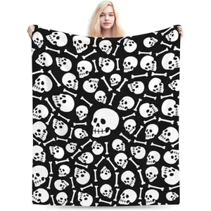 Halloween Blanket, Gothic Skull and Bones Blanket for Couch Bed Living Room, Ultra Soft Cozy Fleece Bedding Throw Decor for Spooky Season, 60"X50"