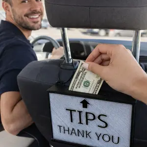 Uber Lyft Tip Box – Rideshare Tip Jar for Easy Tipping with "Tips Thank You" Signage