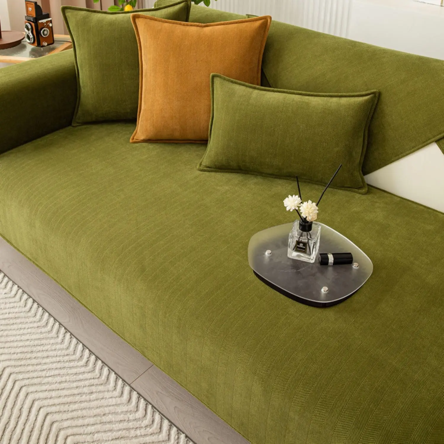 Premium Chenille Fabric 1-4 Seat Solid Color Jacquard Couch Cover Non-Slip Sofa Protector Machine Washable Soft Breathable Modern Living Room Slipcover