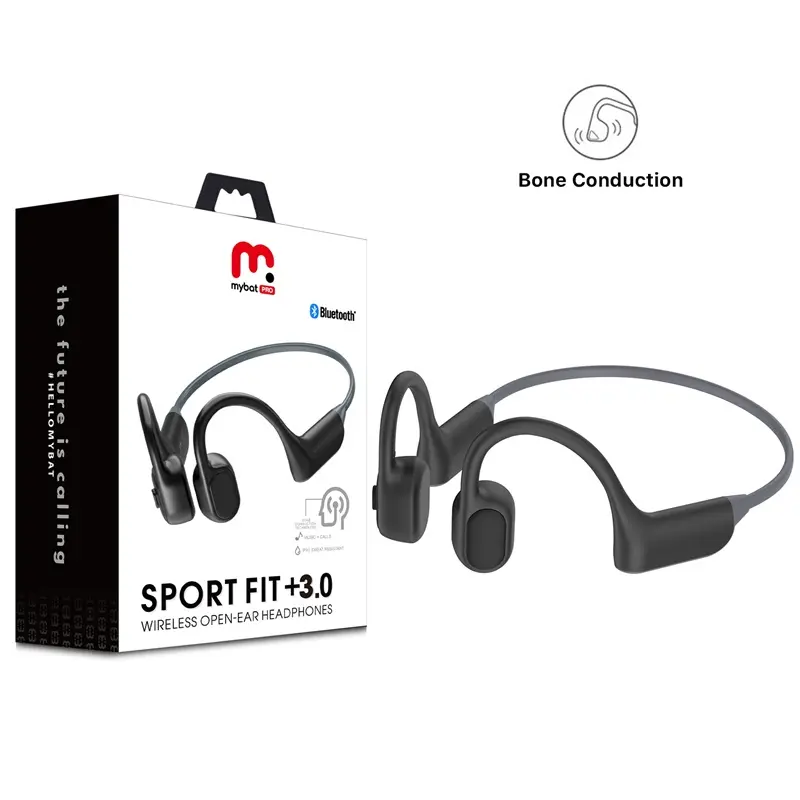 MyBat Pro Sport Fit+3.0 Wireless Open-Ear Headset - Black, Bone Conduction, Bluetooth, Lithium Ion Batteries, Comfortable for Sports, Electronic, Gym
