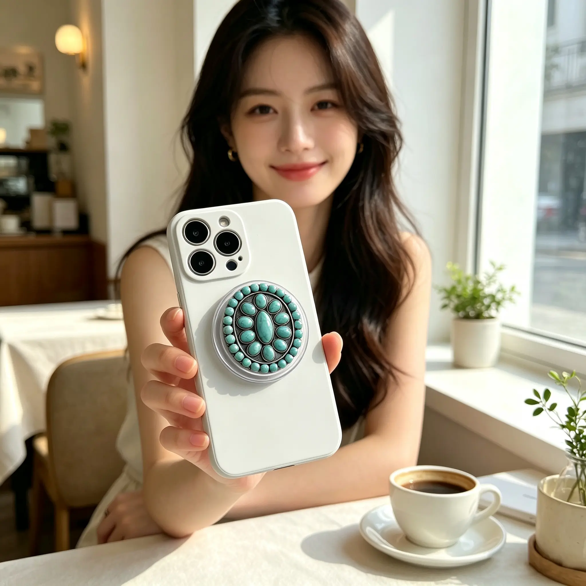 Elegant Turquoise Magnetic Cellphone Socket Grip - MagSafe Handheld Mobile Smartphone Stand, Stylish Protection - Ideal for Daily Use & Gifting