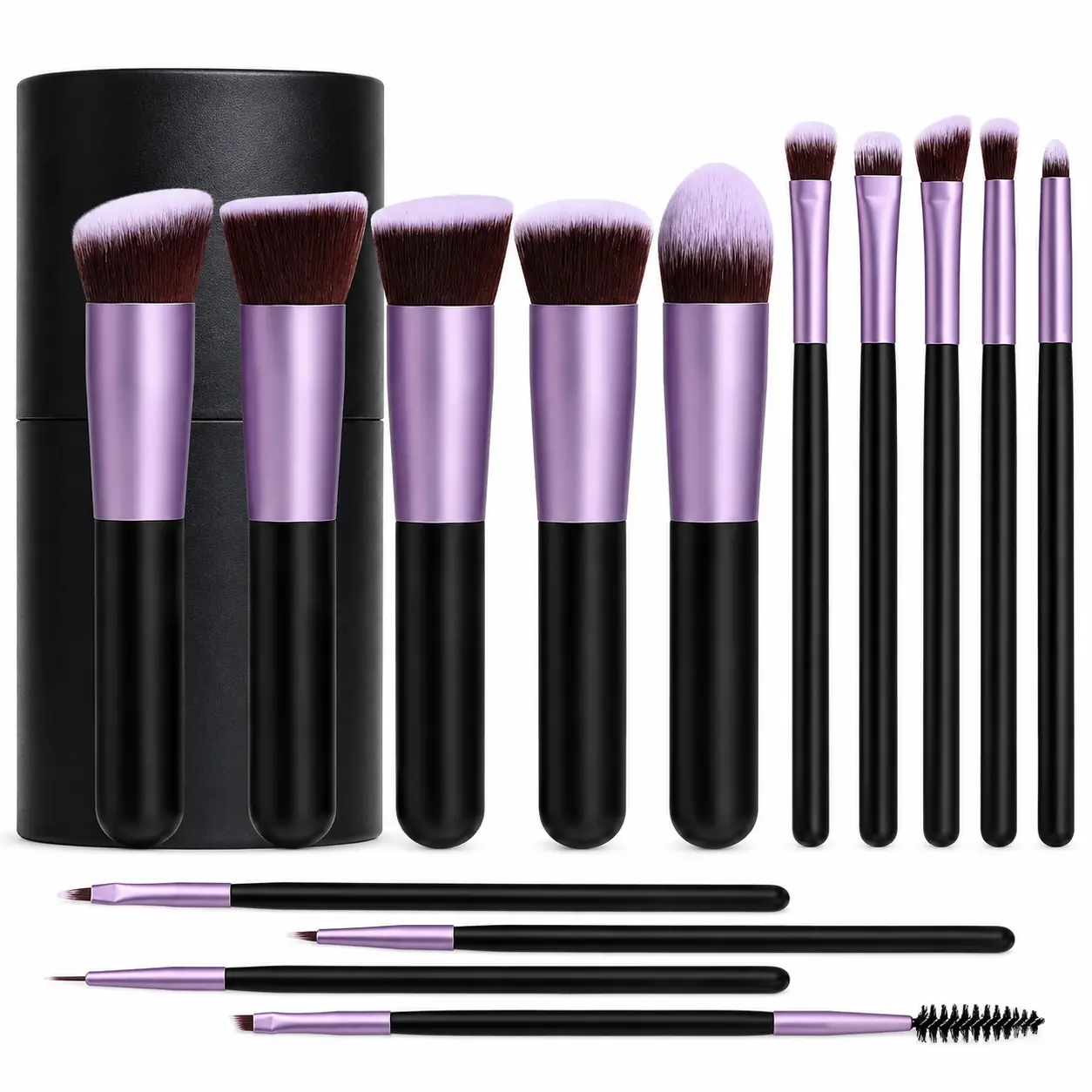 14-Piece Makeup Brush Set with Travel Case, Soft Synthetic Foundation, Powder, Concealer, Blending & Eyeshadow Brushes for Beginners and Makeup Lovers, Purple