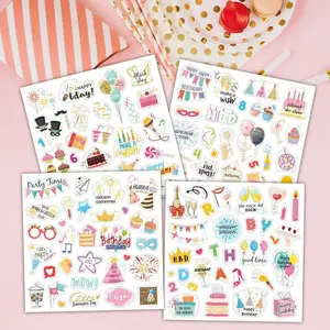 Happy Birthday Stickers German English Cartoon Style Cake Party Decoration Scrapbook, Fun and Festive Decorations