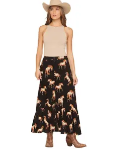 Cotton Women's And Rye Horse Print Button-Front High-Low Skirt - Crbb30x