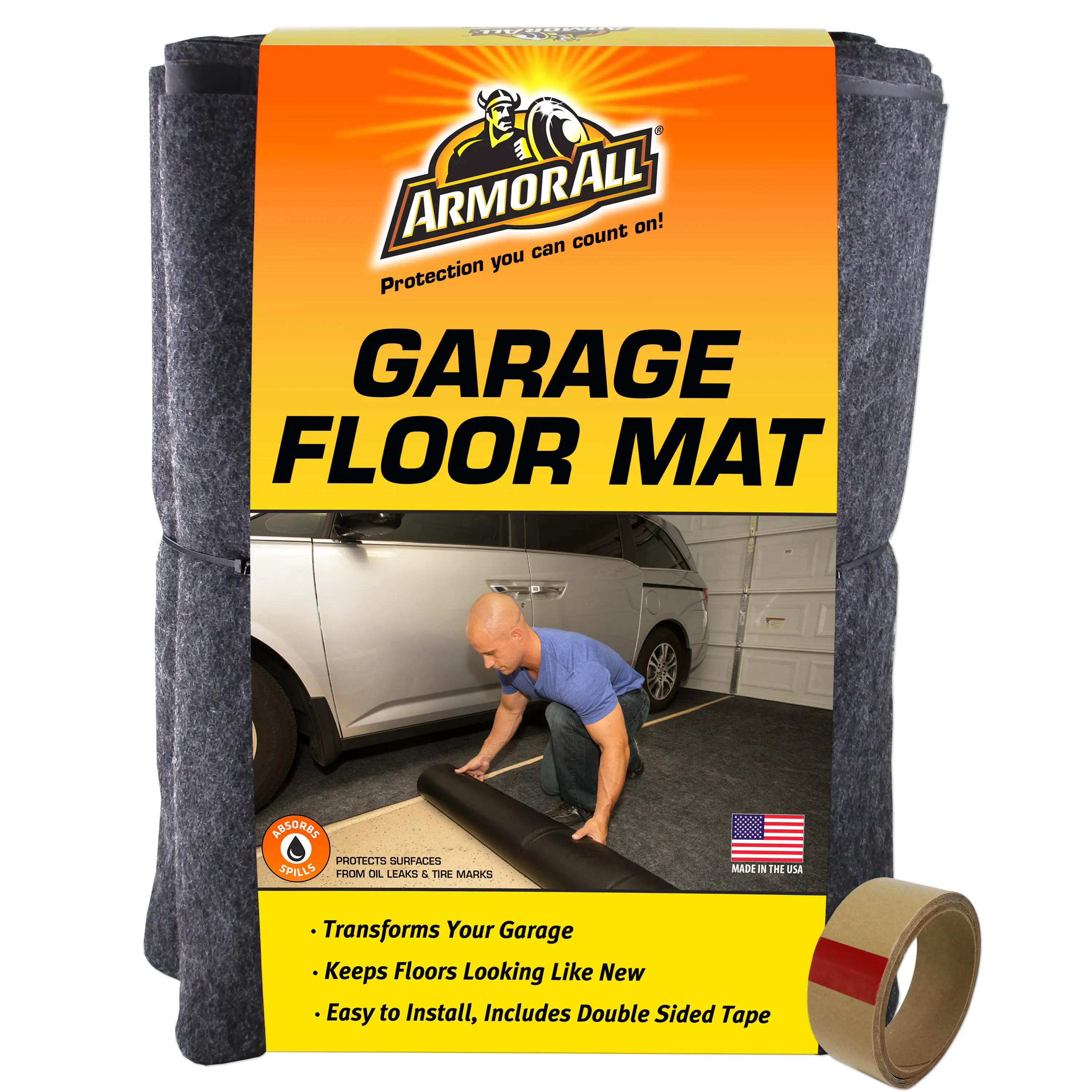Armor All Garage Floor Mat (Includes Double Sided Tape), Protects Surfaces, Transforms Garage - Absorbent, Waterproof, Durable (USA Made)