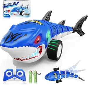 Remote Control Shark Toys, RC Shark Cars with Led Light, Rechargeable RC Robot Toy for Kids, 360° Rotating & Swinging Tail, Birthday Gifts for Girls Boys Age 3-5 5-7 8-10 Remote-Controlled Car-Plane Combo