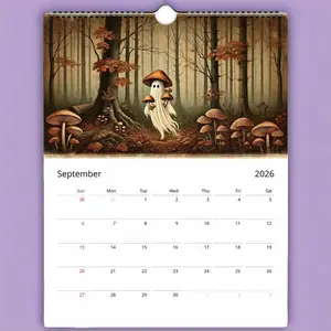 Cottagecore Calendar: Unique Mushroom Ghost Wall Planner, Flexible Month Start