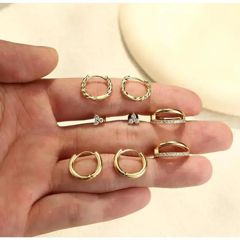 4 Pairs Gold Hoop Earrings Set for Women Trendy: Hypoallergenic Huggie Hoop Earrings 14k Gold Plated Flat Back Stud Earrings Dainty Small Chunky Cartilage Tragus Helix Jewelry Stack Multiple Piercing 4 Pairs Gold Hoop Earrings Set for Women Trendy: Hypoallergenic Huggie Hoop Earrings 14k Gold Plated Flat Back Stud Earrings Dainty Small Chunky Cartilage Tragus Helix Jewelry Stack Multiple Piercing