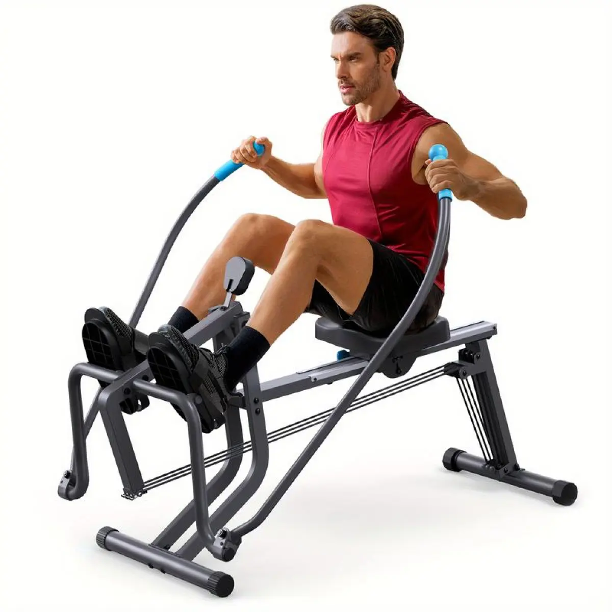 Automatic Folding Oarless Rowing Machine for Home Use - Collapsible, Silent Operation, Extra Long Guide Rail, 265lb Capacity, Stable Base, Full-Body Workout, Posture Improvement, Body Shaping (Includes Folding Size Detail), Rowing Machines