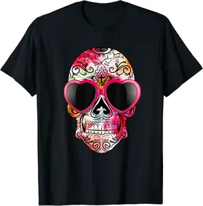 Day Of The Dead TShirts Sugar Skull Pink Heart Sunglasses T-Shirt - Kadondaxe Shop 93B07WJ74D7B
